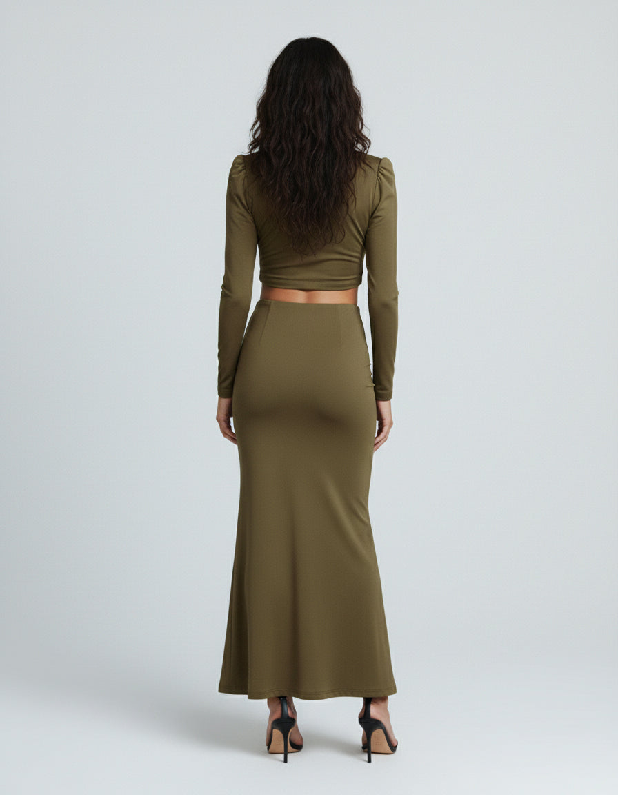 Olive Sunburst Cut-Out Maxi Dress