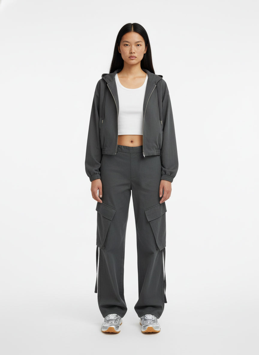 Utility Cargo Wide-Leg Jeans (Charcoal)