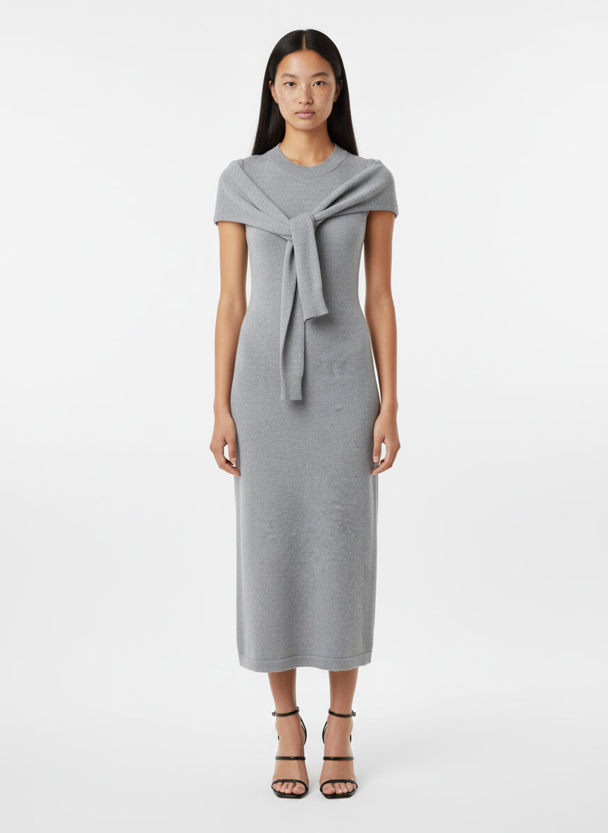 Sweater-Tie Knit Midi Dress (Heather Grey)
