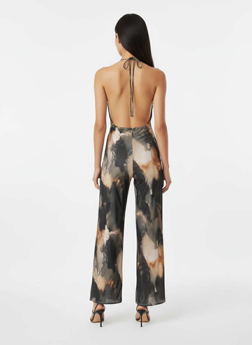 Eclipse Ink Cowl Halter Jumpsuit