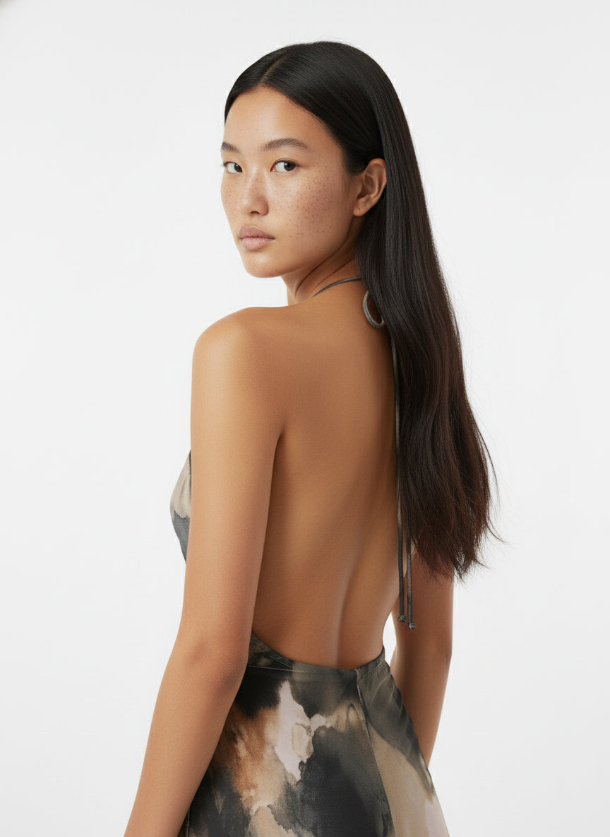 Eclipse Ink Cowl Halter Jumpsuit