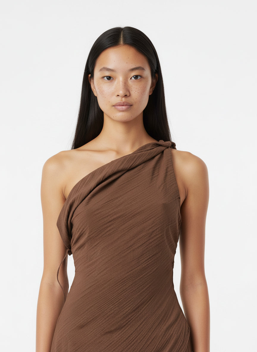 Asymmetric One-Shoulder Tunic & Pants Set (Mocha)