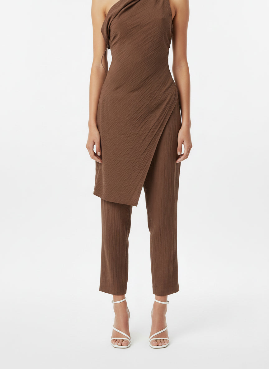 Asymmetric One-Shoulder Tunic & Pants Set (Mocha)