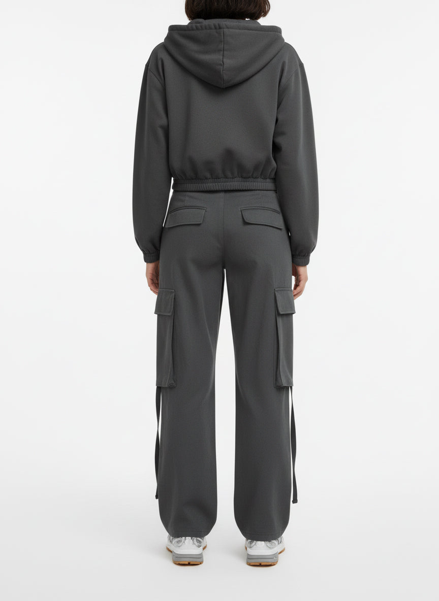 Utility Cargo Wide-Leg Jeans (Charcoal)