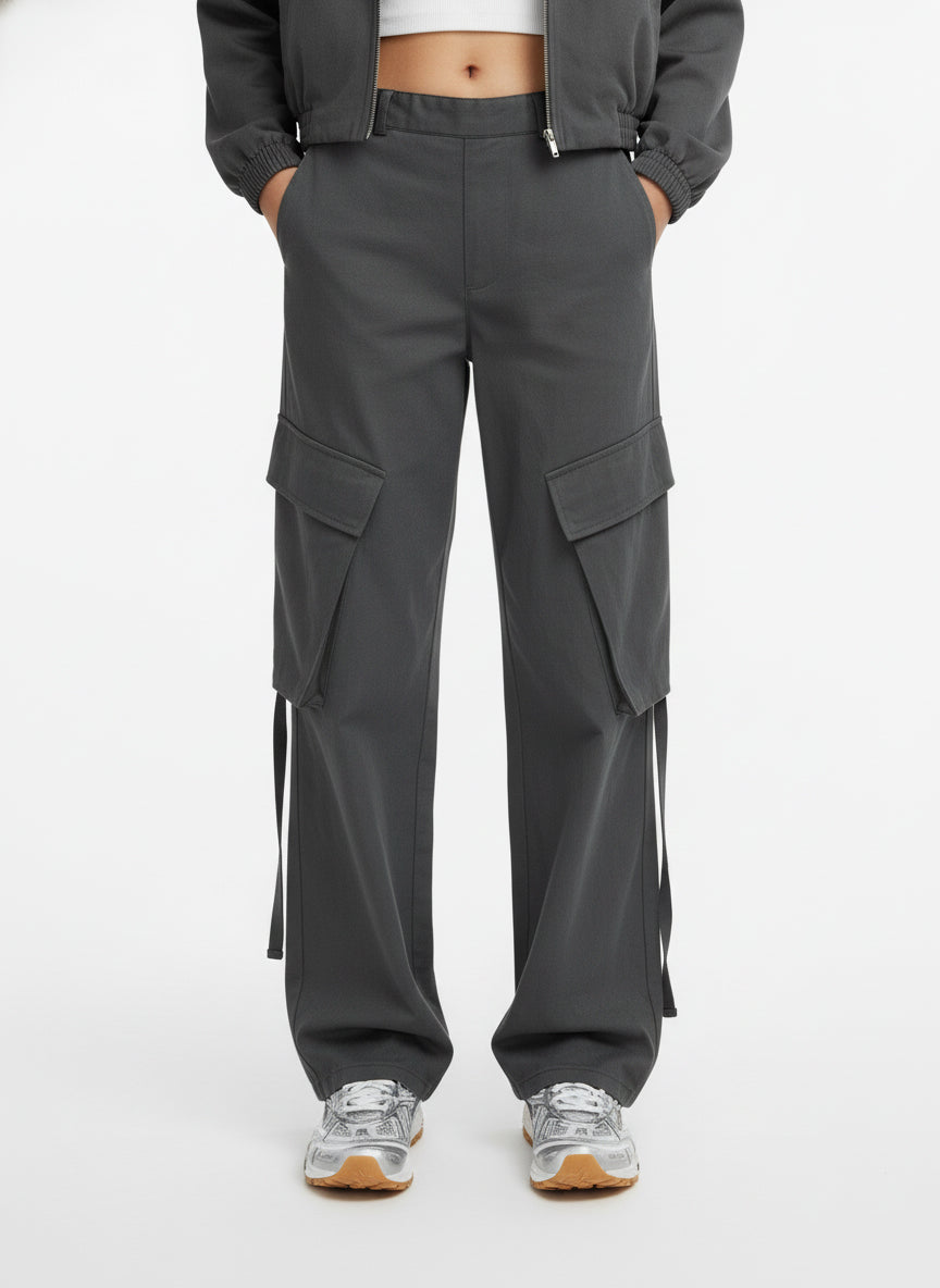 Utility Cargo Wide-Leg Jeans (Charcoal)