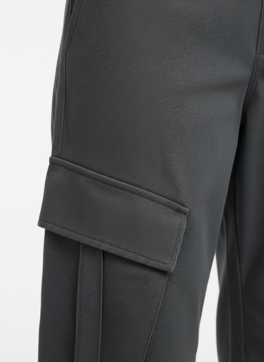 Utility Cargo Wide-Leg Jeans (Charcoal)