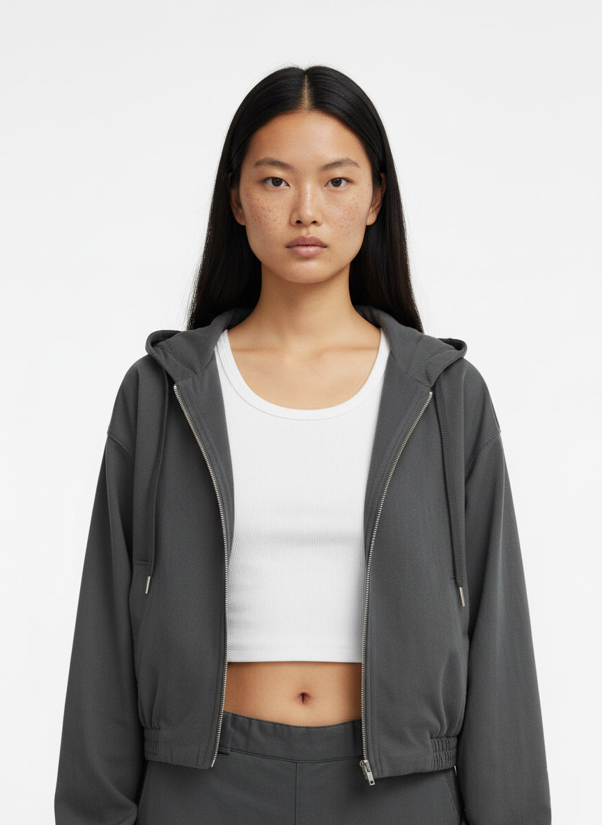 Urban Ease Cropped Zip Hoodie (Charcoal)