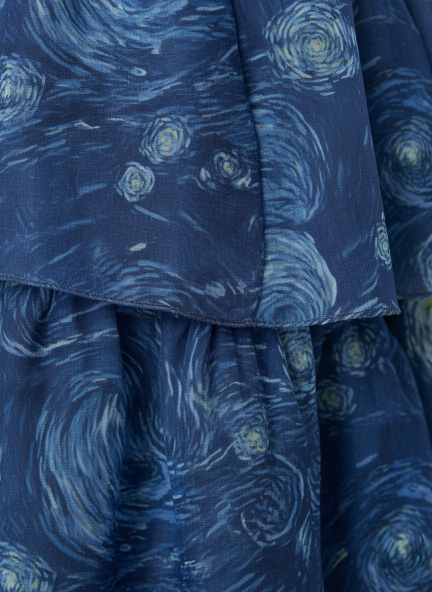 Celestial Ruffle Tiered Midi Dress (Indigo)