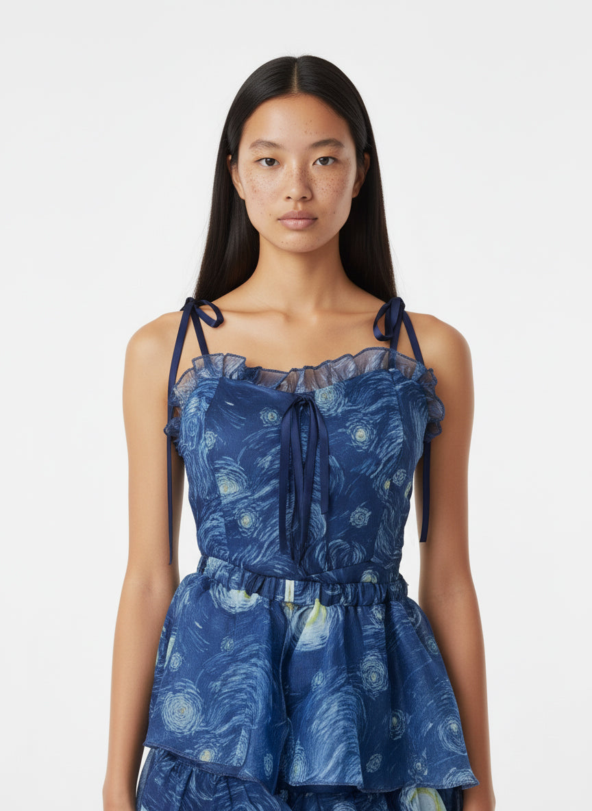 Celestial Ruffle Tiered Midi Dress (Indigo)