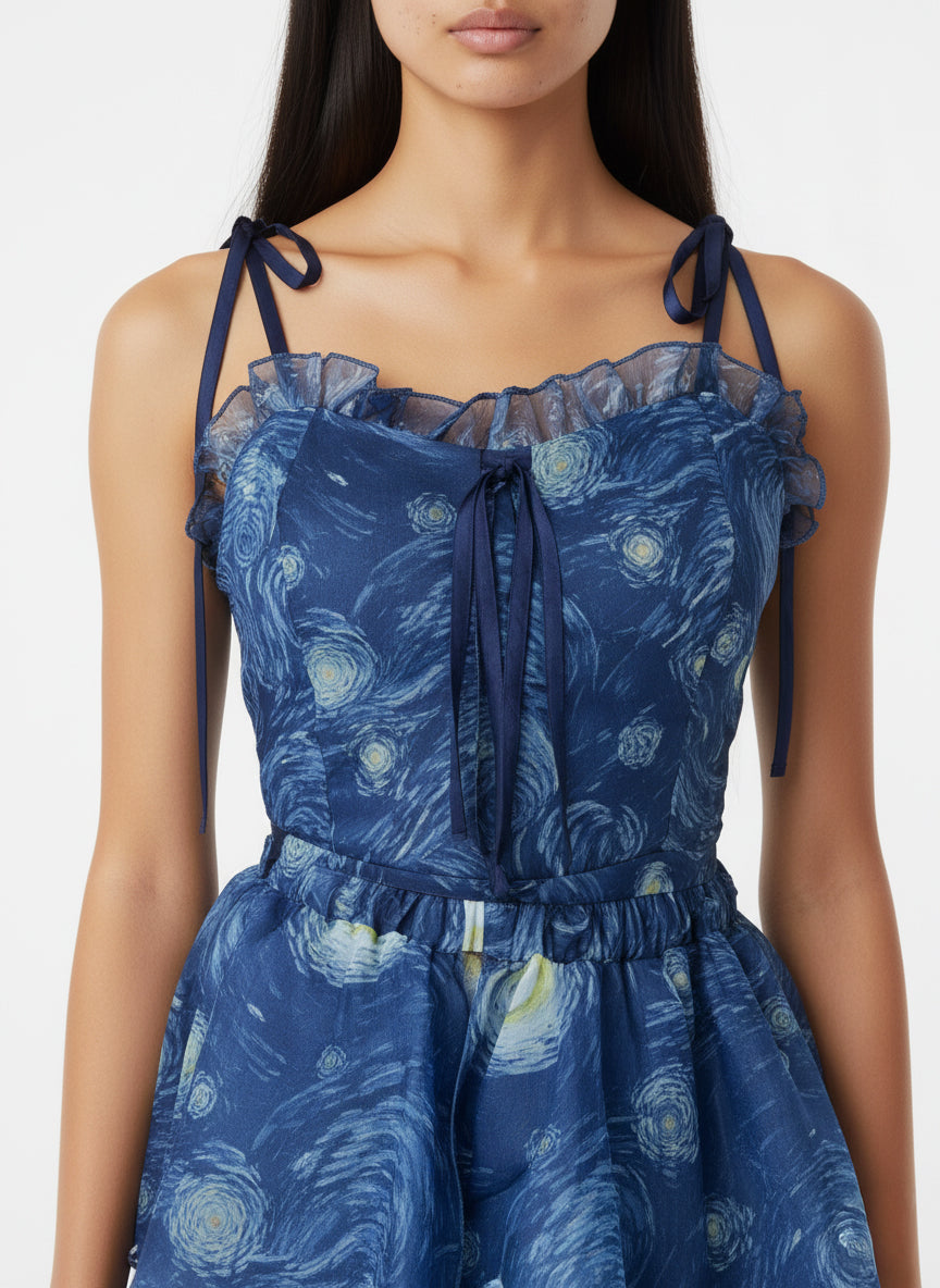 Celestial Ruffle Tiered Midi Dress (Indigo)