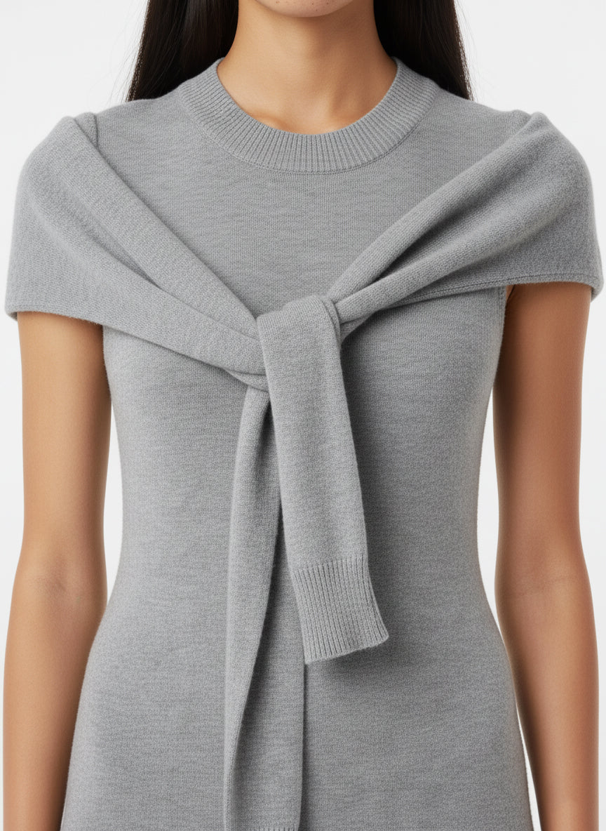 Sweater-Tie Knit Midi Dress (Heather Grey)